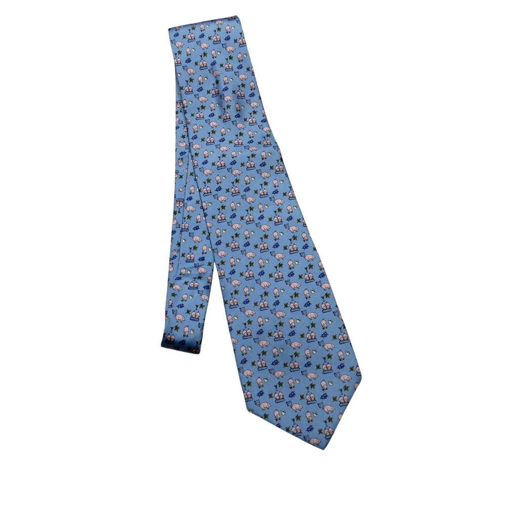 Beaufort Tie Mens One Size Blue Pig Animal 100% Silk Novelty Necktie Italy